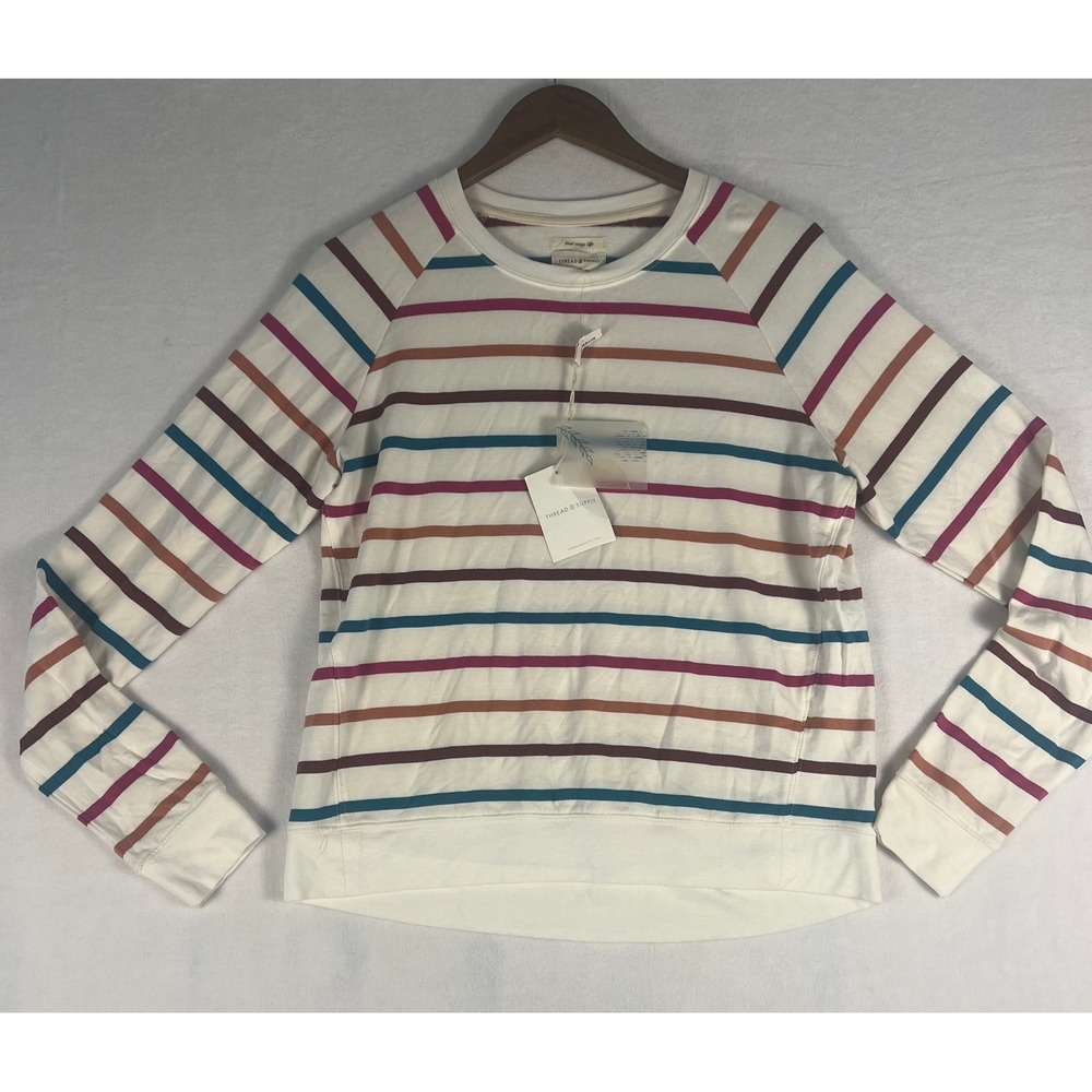 NWT! Thread & Supply Cozy Sweatshirt W XS Colorful Stripes Long Sleeve Minimal
